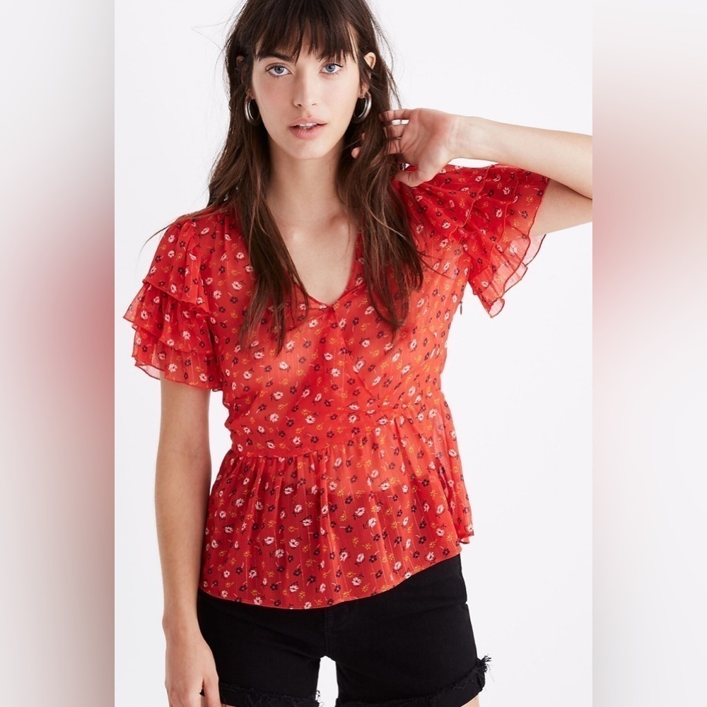 Madewell Tiered Sleeve Peplum Top Size 0